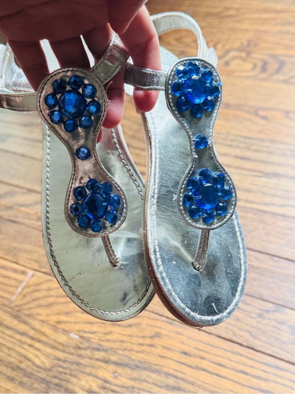 Gymboree Silver Sandals with Blue Gem Accents